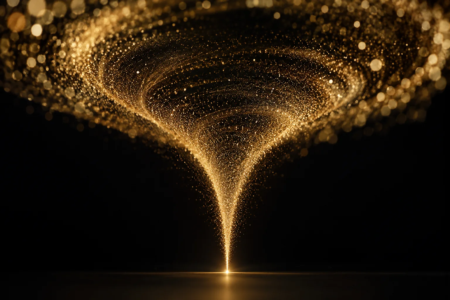 Fine gold particles converging into a funnel