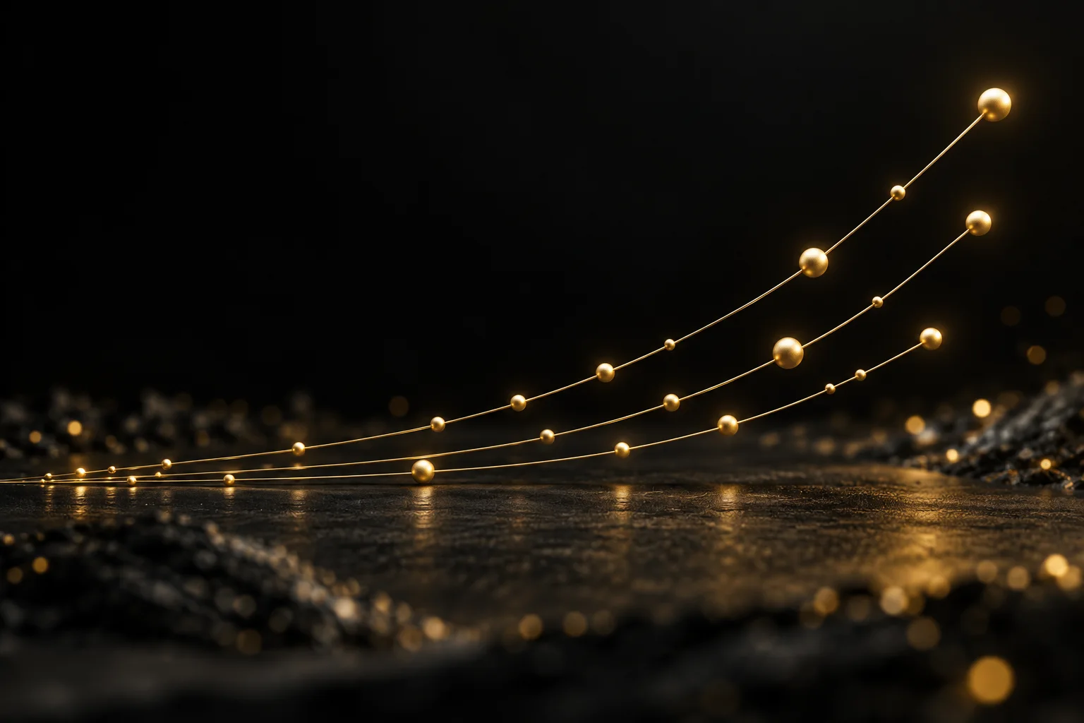 Sculptural gold paths and nodes representing growth