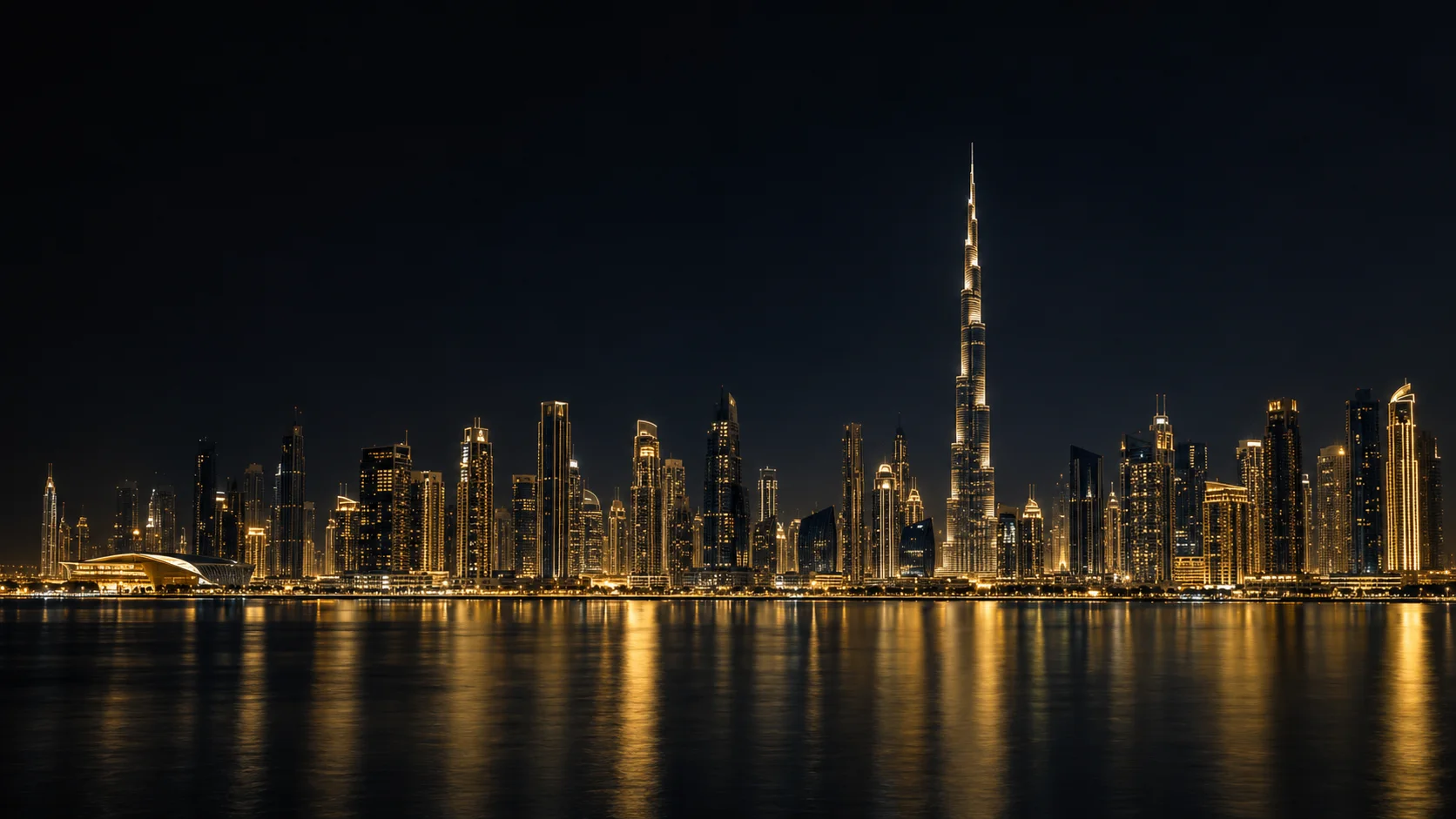 Dubai skyline with warm gold lights