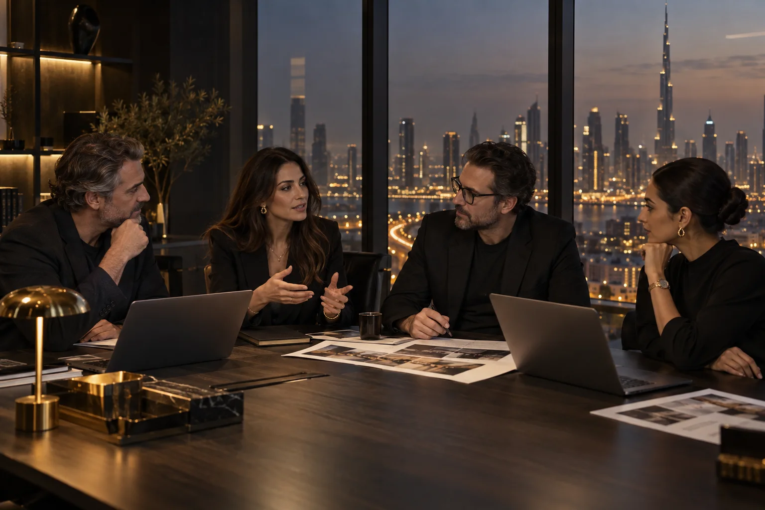 Illustrative creative team collaborating in a Dubai studio